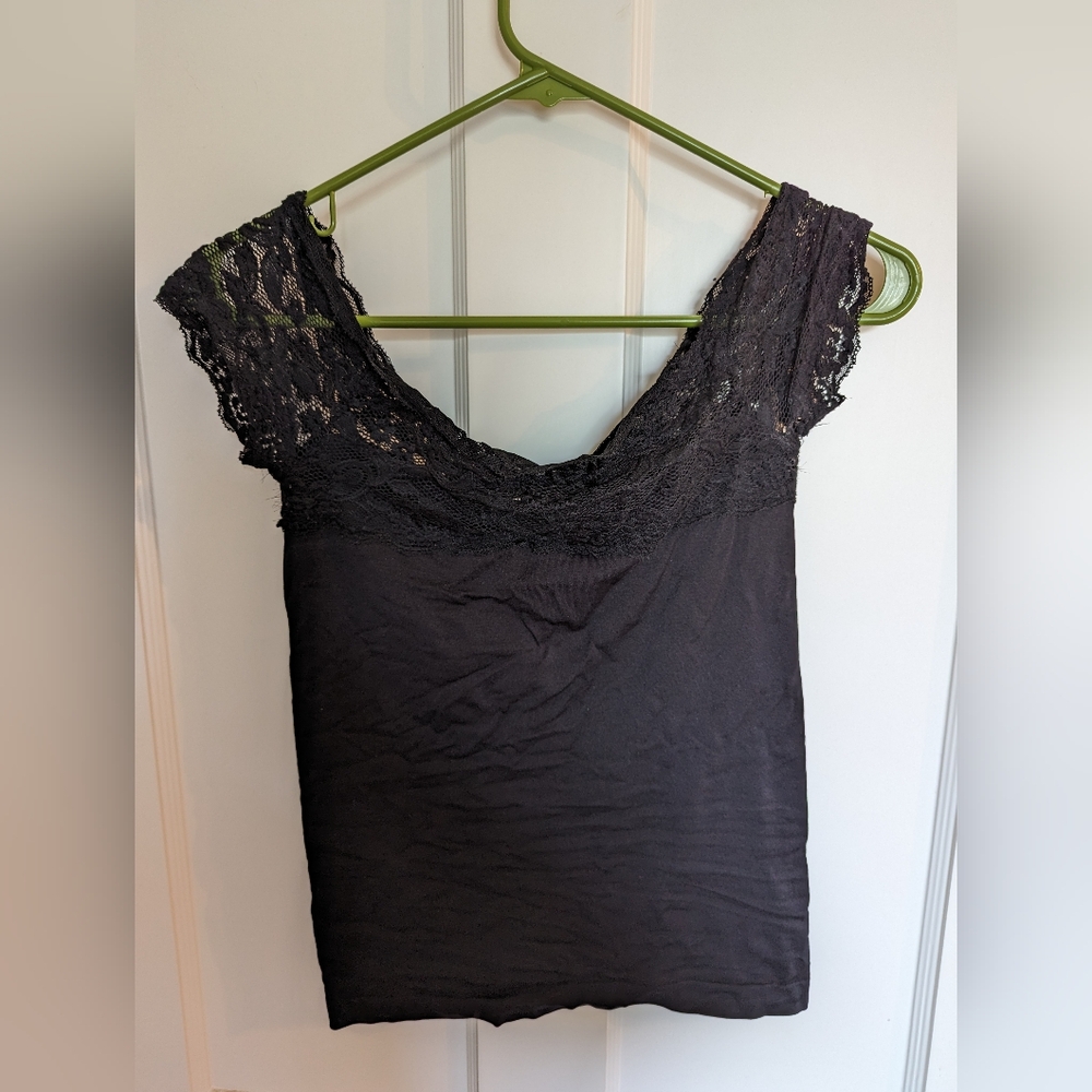 Black Lace Off Shoulder Shirt